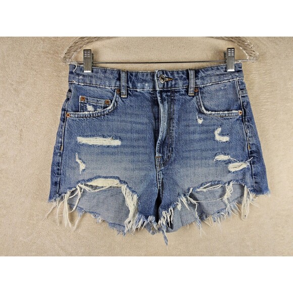 Zara Women’s The HW Distressed Denim Cut Off Jean Shorts Size 4 - Picture 1 of 3